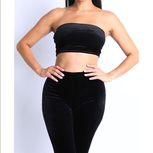 2 piece velvet tube top and flare pants set - Picture 2 of 4